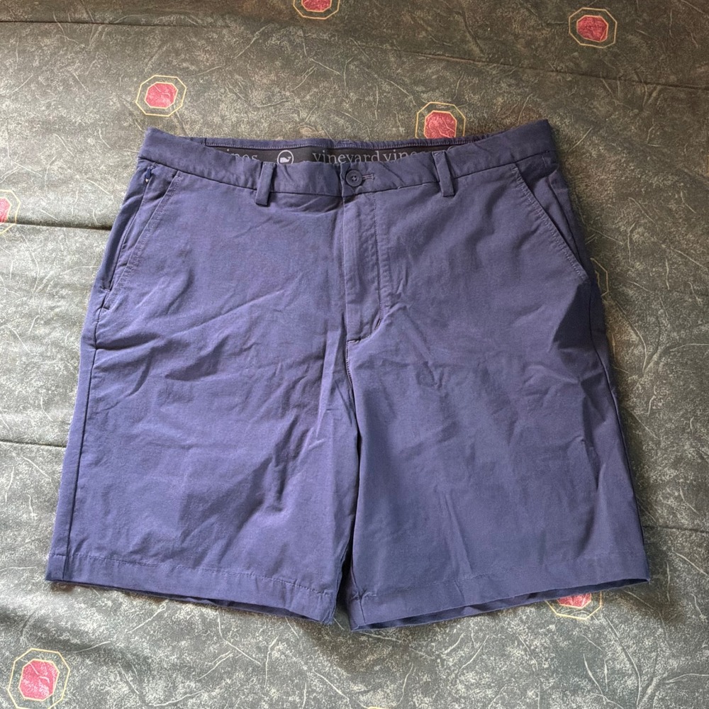 Vineyard Vines On The Go Shorts Navy Blue 34 Preppy Coastal Golf Performance